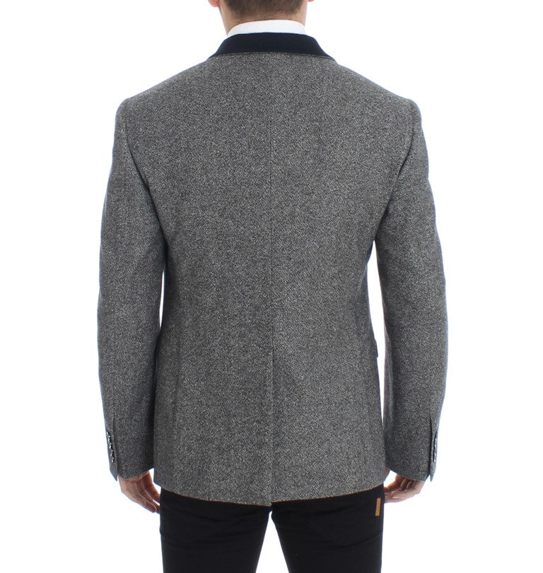 Gray wool double breasted blazer