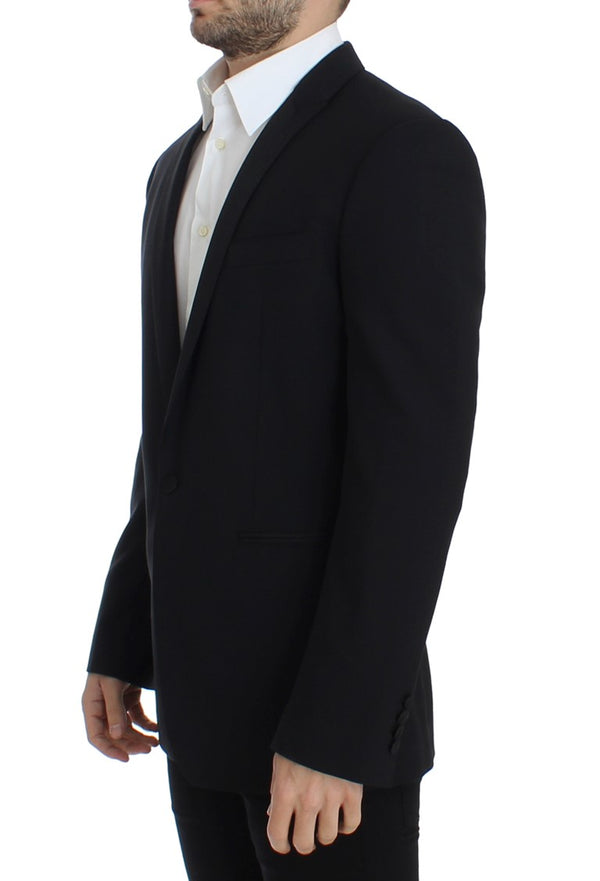 Black wool stretch slim fit blazer