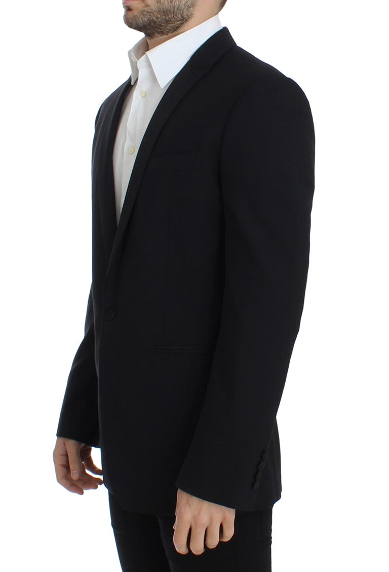 Black wool stretch slim fit blazer