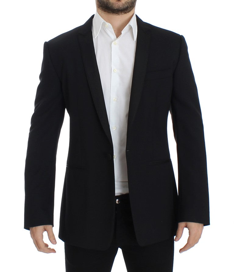 Black wool stretch slim fit blazer