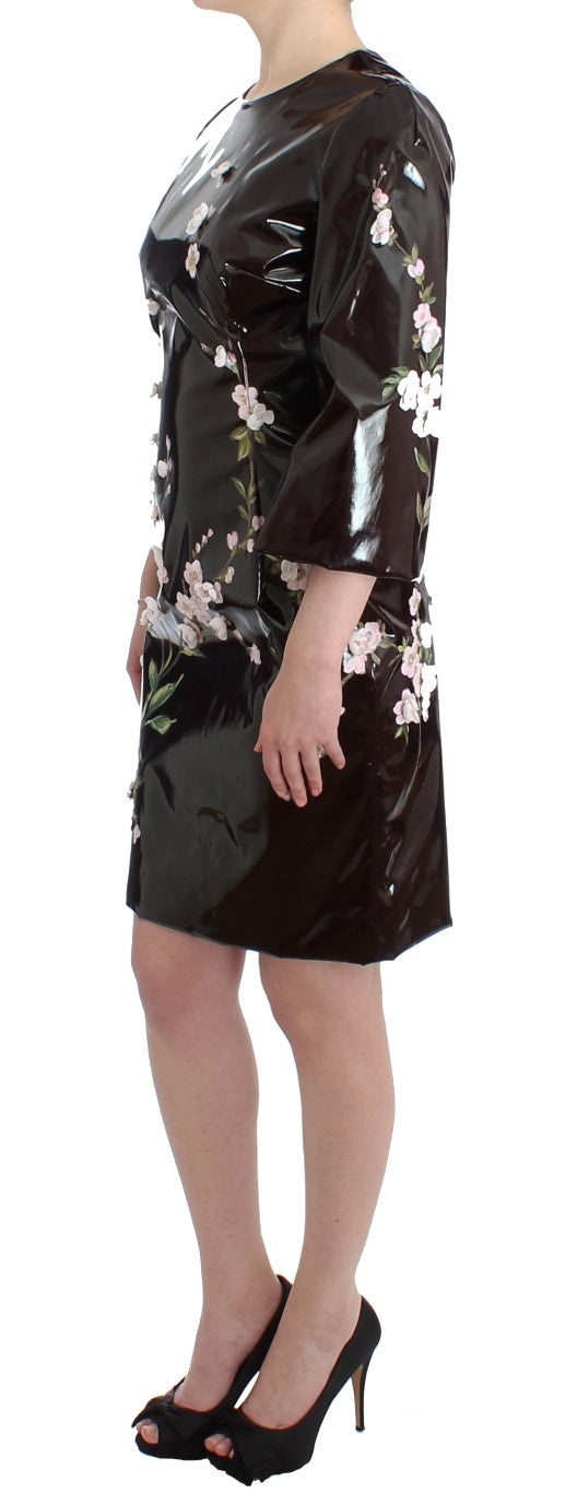 Black patent floral HANDPAINTED dress