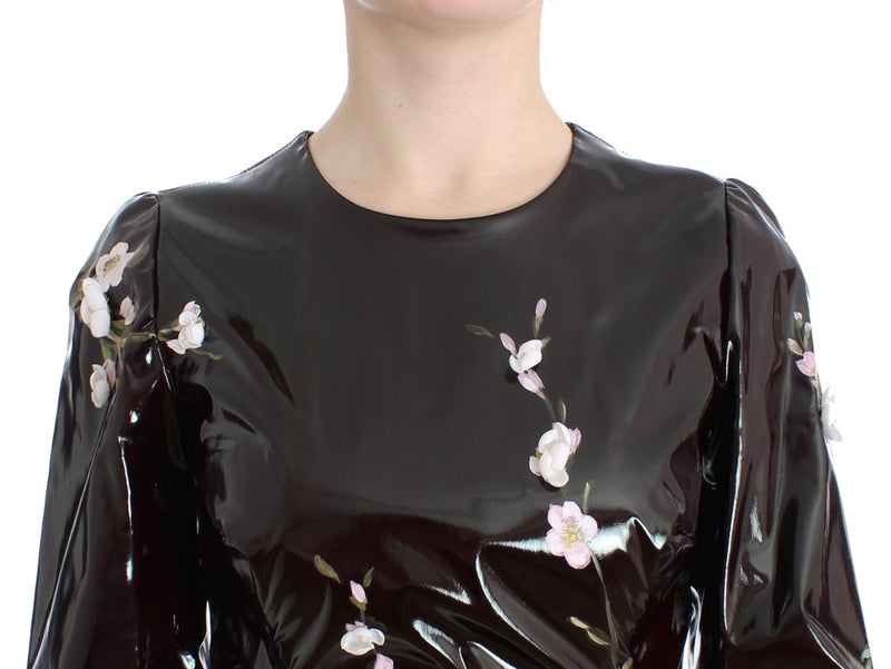 Black patent floral HANDPAINTED dress