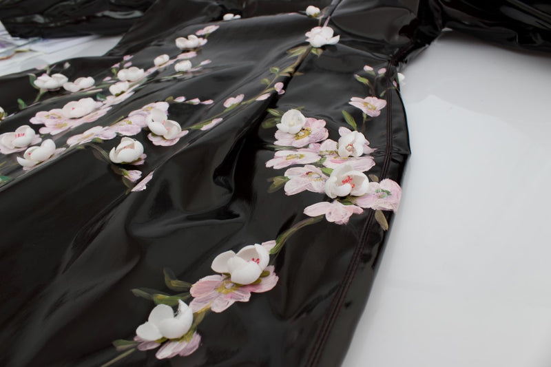 Black patent floral HANDPAINTED dress