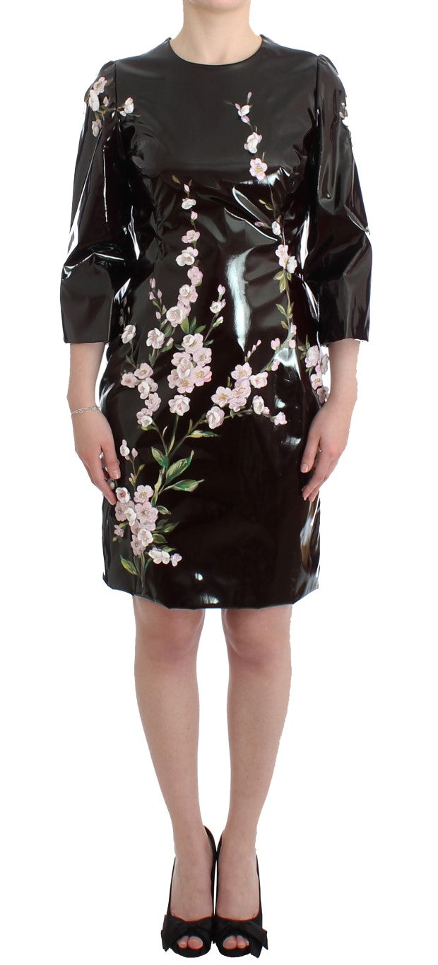 Black patent floral HANDPAINTED dress