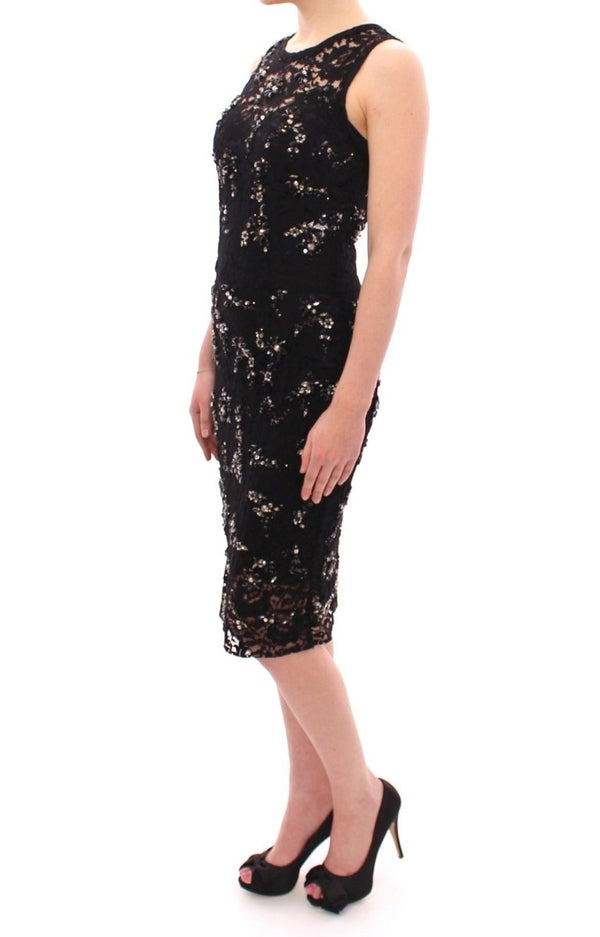 Black floral lace crystal embedded dress