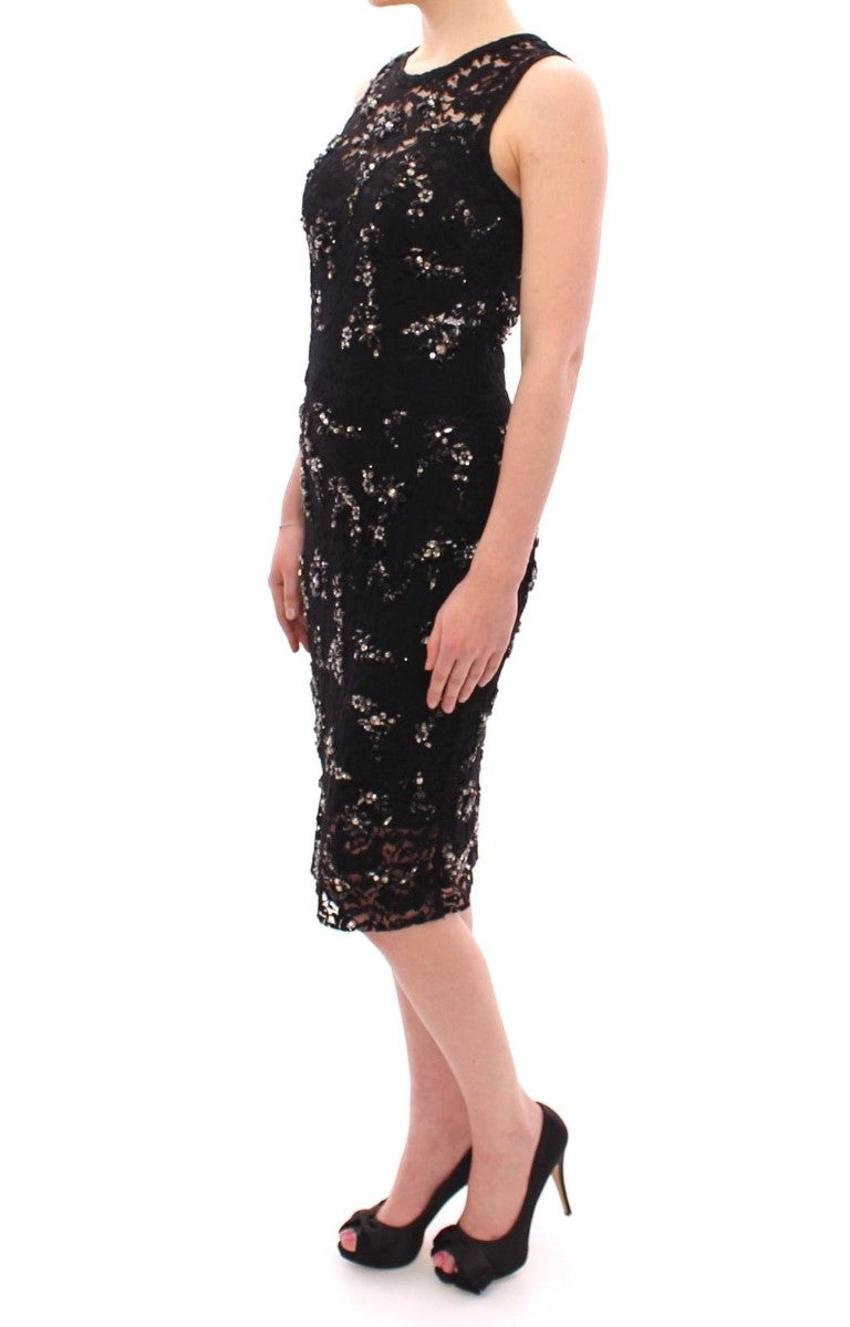 Black floral lace crystal embedded dress