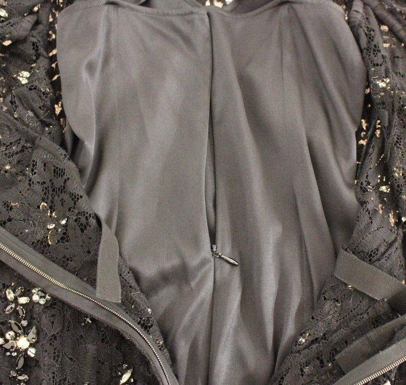 Black floral lace crystal embedded dress