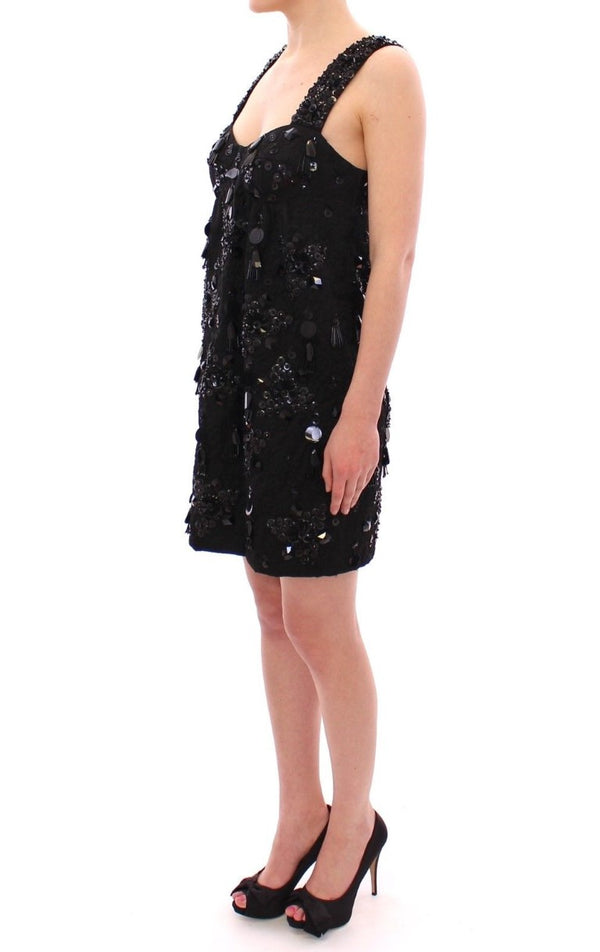 Black floral crystal embedded dress