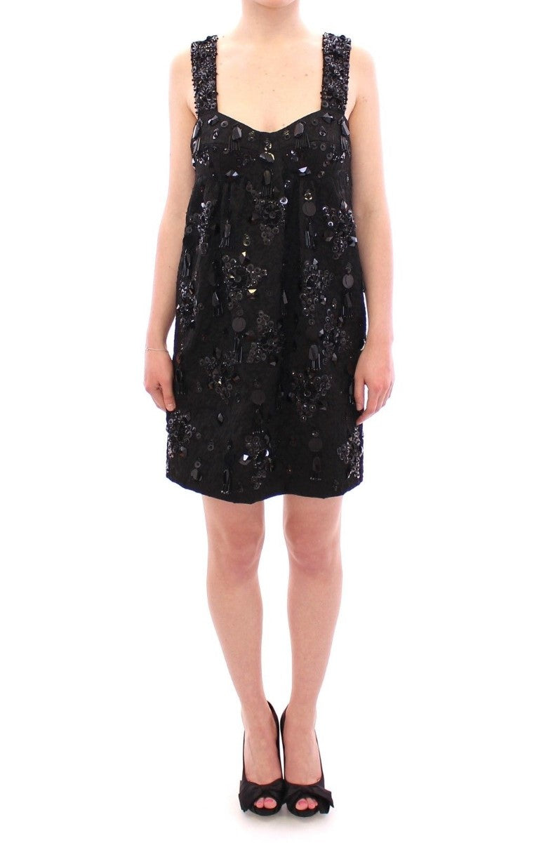 Black floral crystal embedded dress