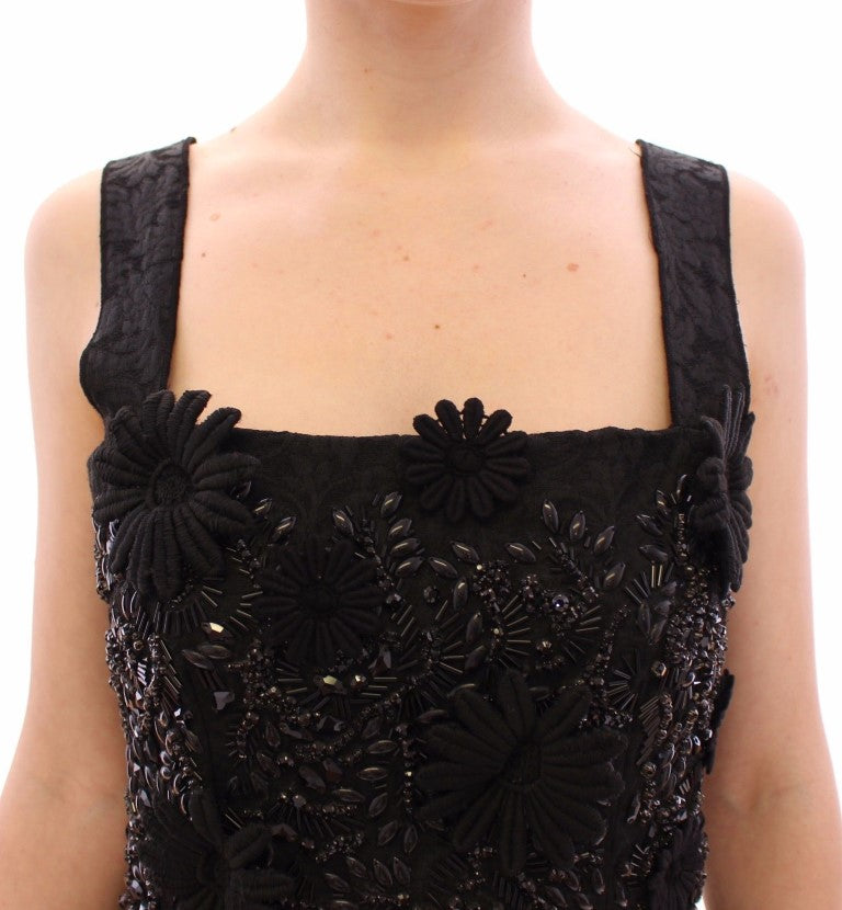 Black floral crystal embedded dress