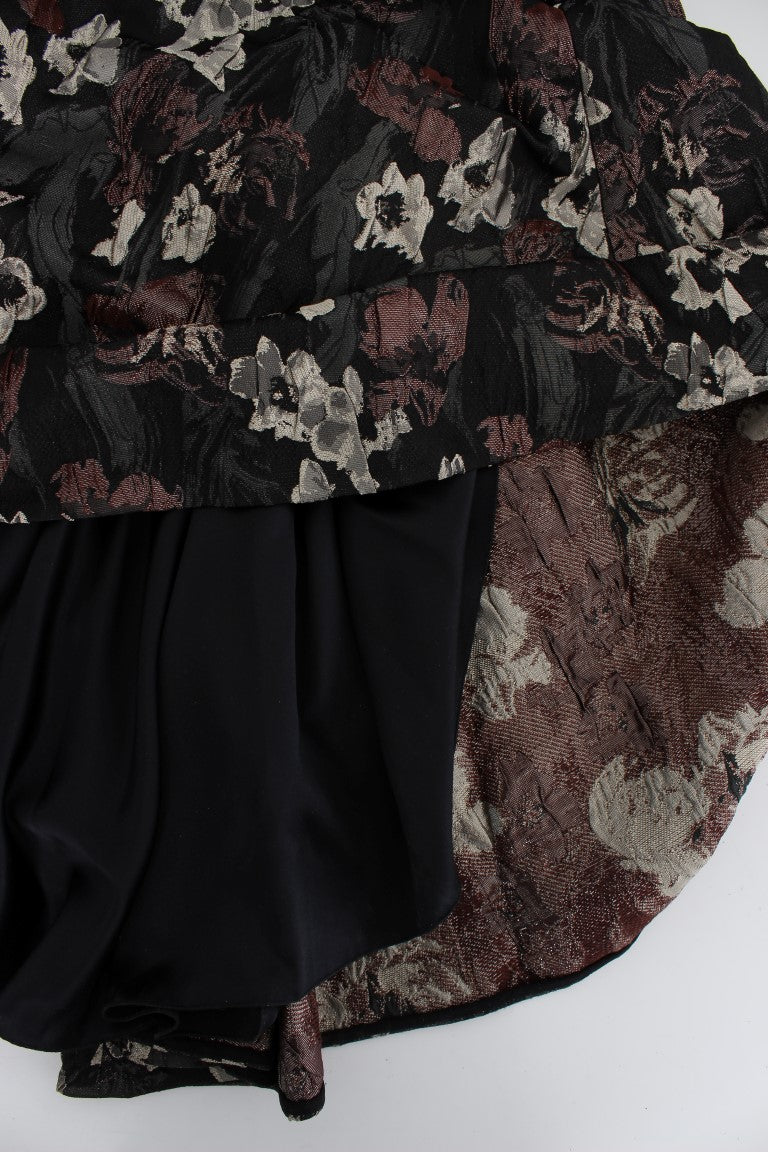 Black Floral Jacquard Sheath Gown Dress