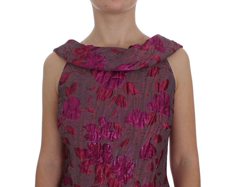 Pink Floral Brocade Sheath Gown Dress