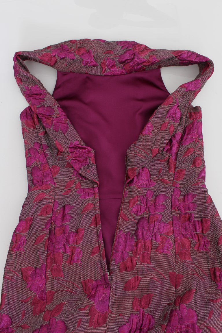 Pink Floral Brocade Sheath Gown Dress