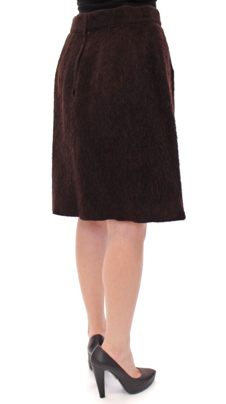 Brown Fur Above Knee Zipper Skirt