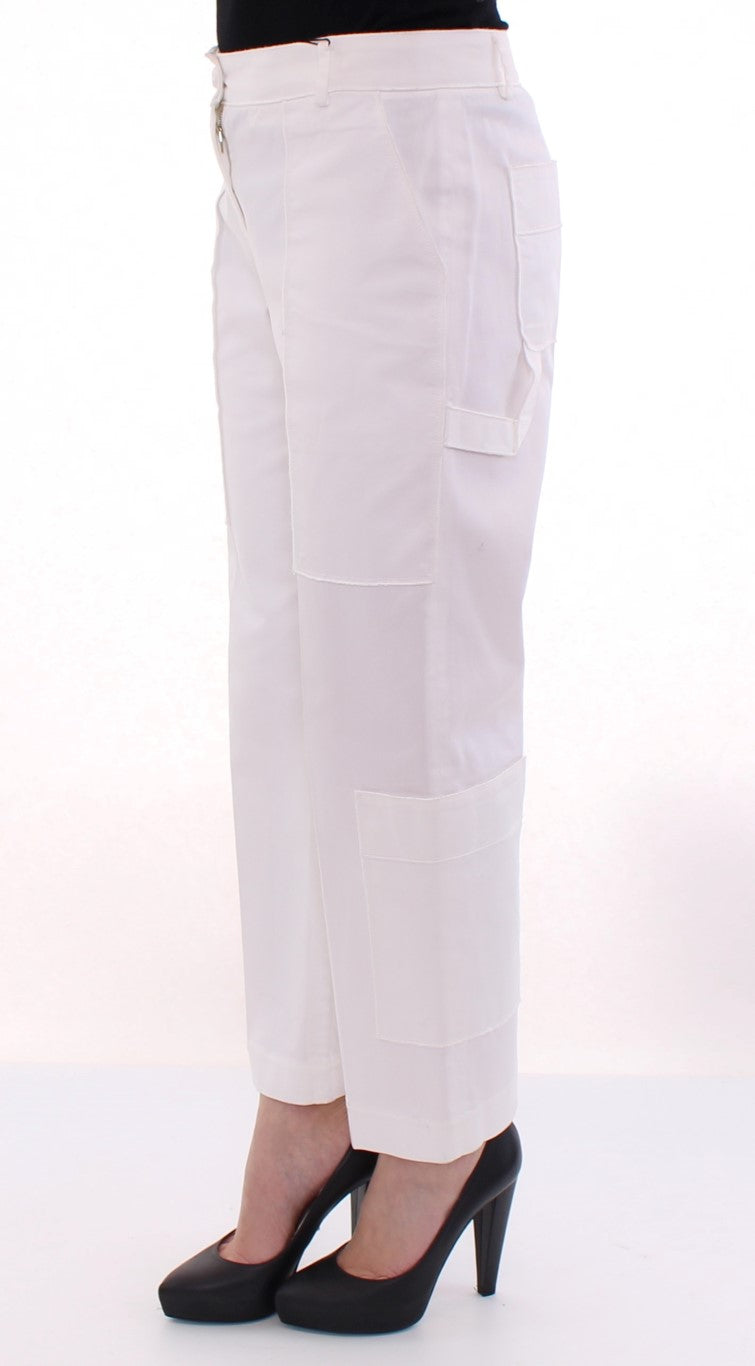 White Cotton Cropped Cargo Pants