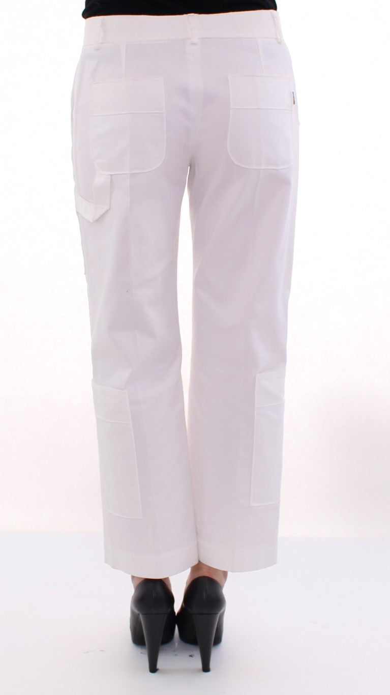 White Cotton Cropped Cargo Pants