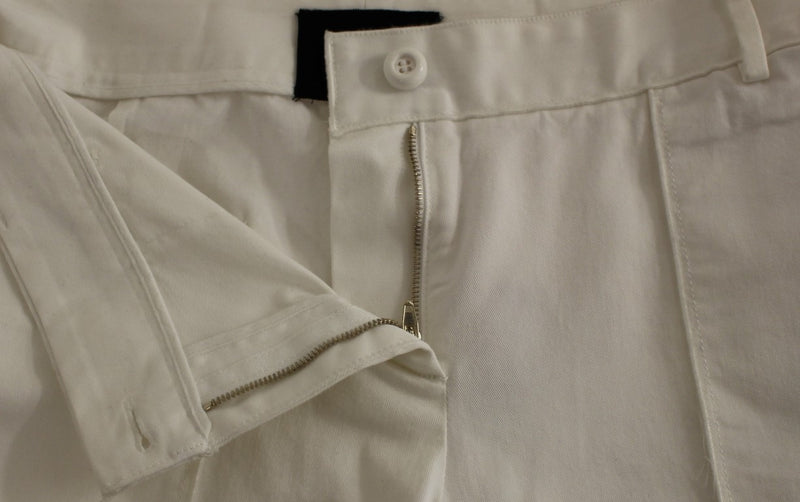 White Cotton Cropped Cargo Pants
