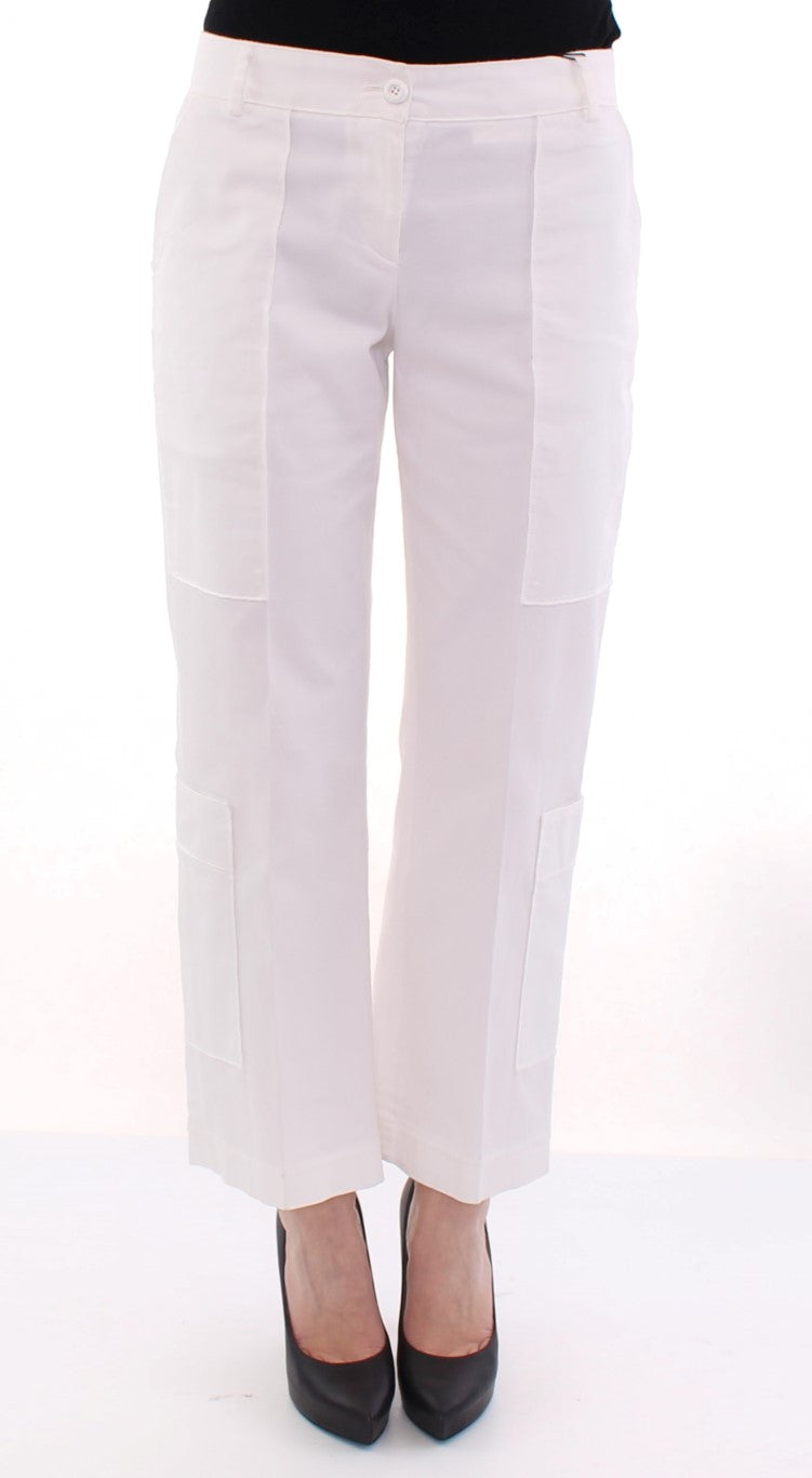 White Cotton Cropped Cargo Pants