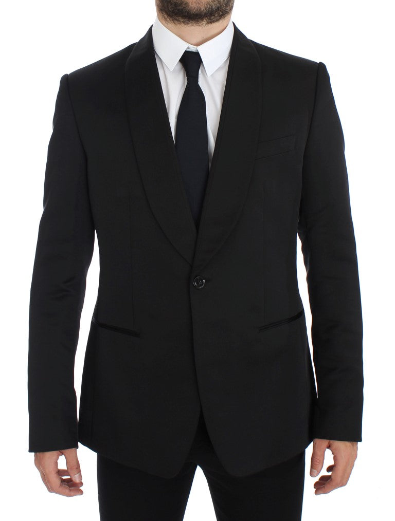 Black Silk Slim One Button Blazer