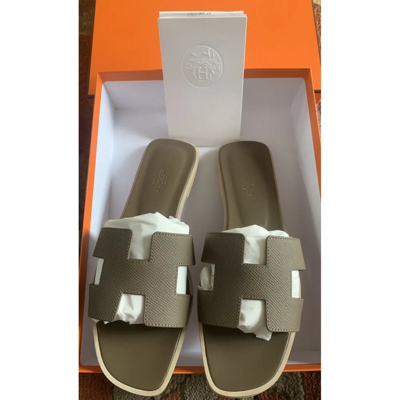 Hermes Oran Etoup Gray Leather sandals