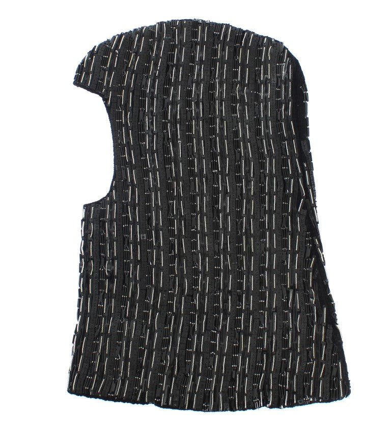 Black Wool Crystal Runway Crochet Hood