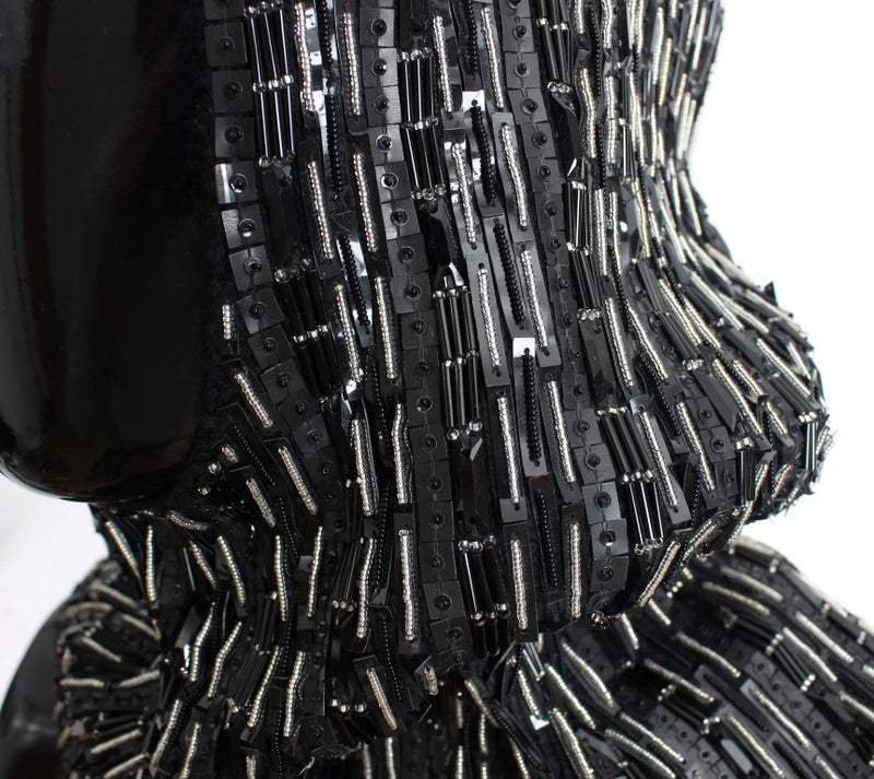 Black Wool Crystal Runway Crochet Hood