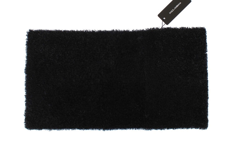 Black Lamb Shearling Silk Scarf