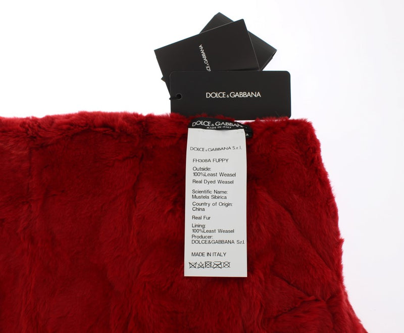 Red Weasel Fur Crochet Hood Scarf Hat