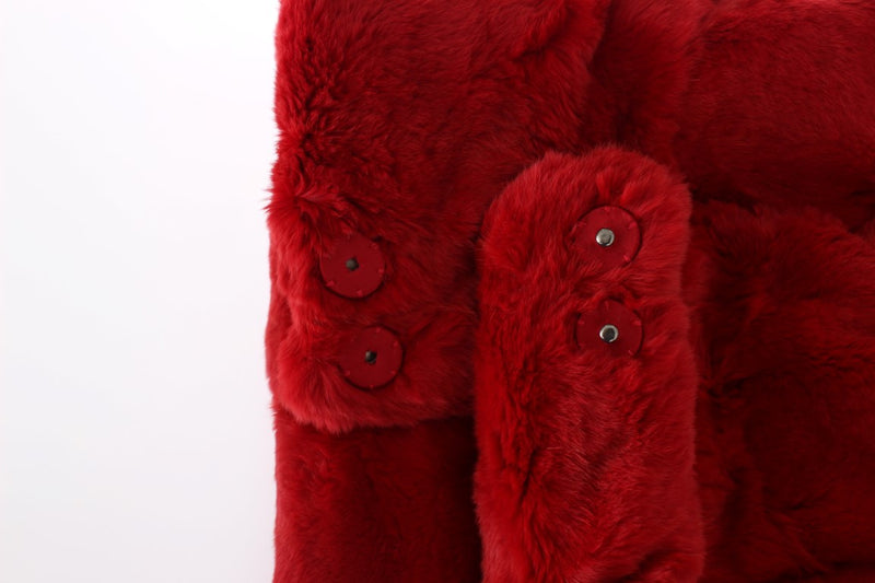 Red Weasel Fur Crochet Hood Scarf Hat