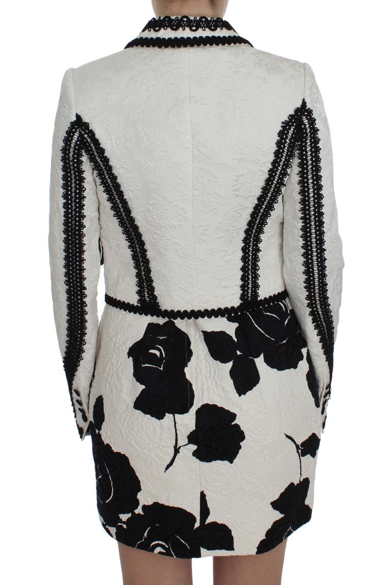 White Black Brocade Torero Blazer Jacket