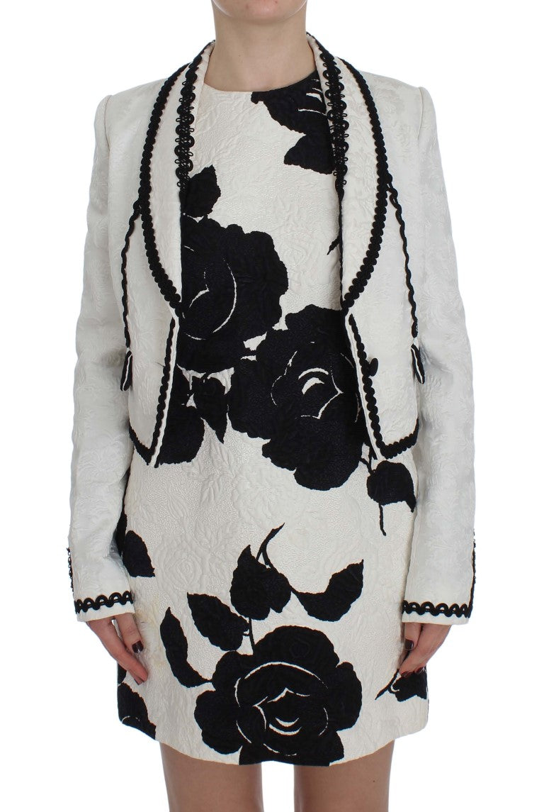 White Black Brocade Torero Blazer Jacket