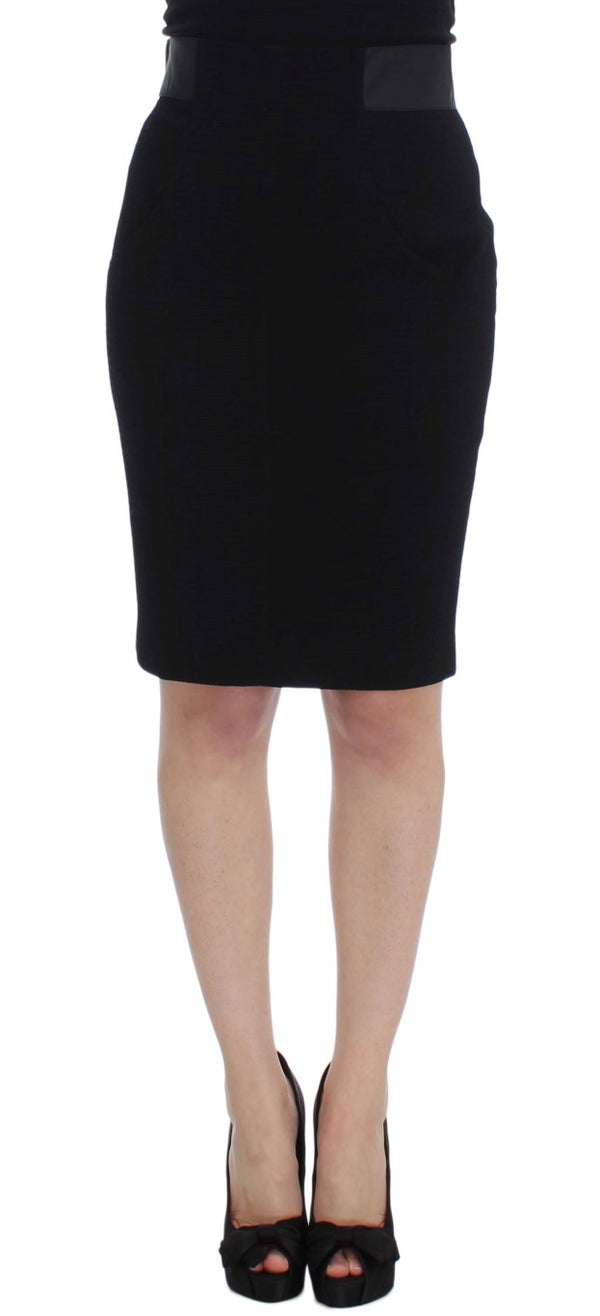 Black Wool Straight Pencil Skirt