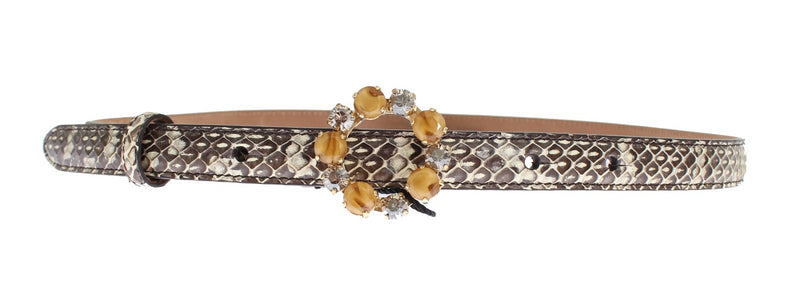Gray Snakeskin Crystal Buckle Belt