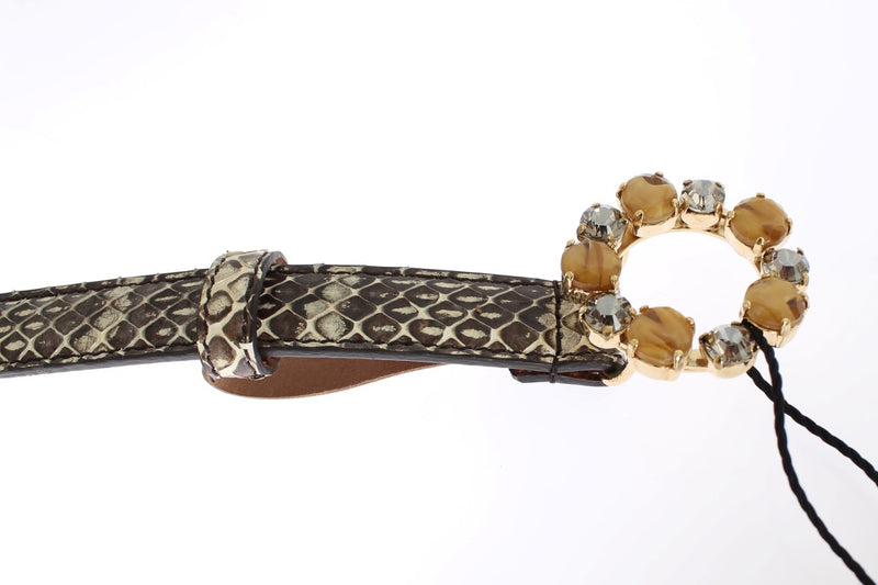 Gray Snakeskin Crystal Buckle Belt