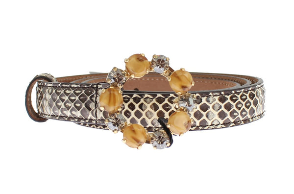 Gray Snakeskin Crystal Buckle Belt