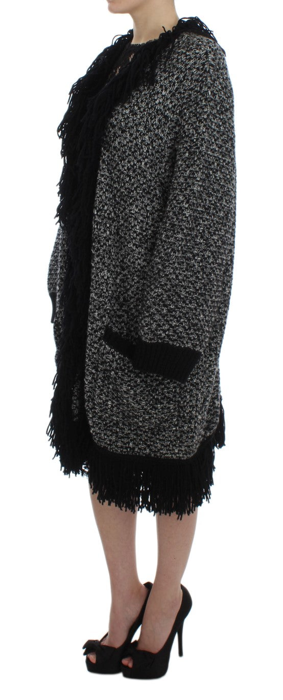 Black Gray Long Cape Cardigan Sweater
