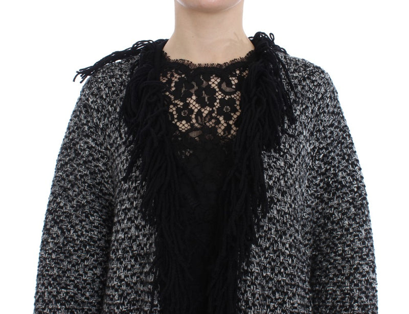 Black Gray Long Cape Cardigan Sweater