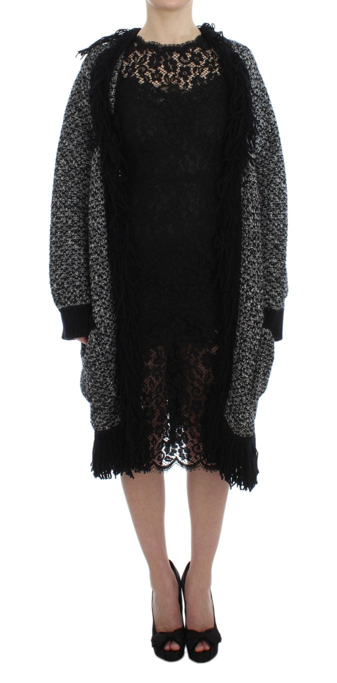 Black Gray Long Cape Cardigan Sweater