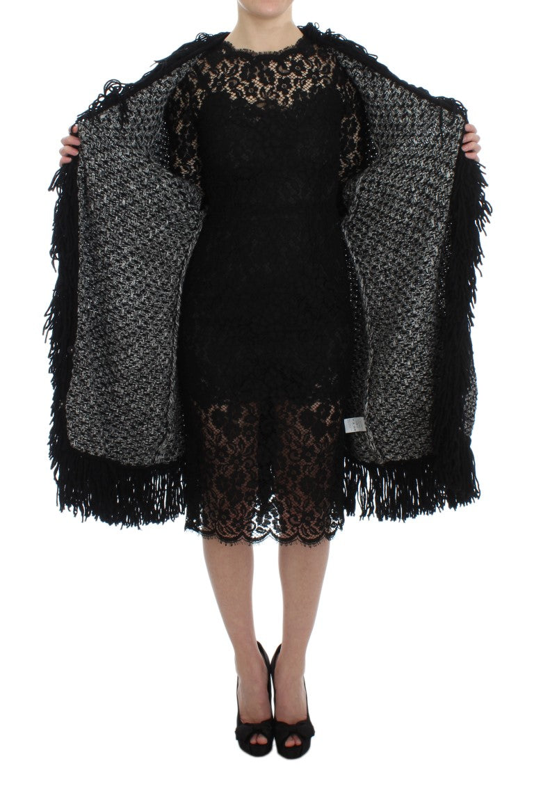 Black Gray Long Cape Cardigan Sweater