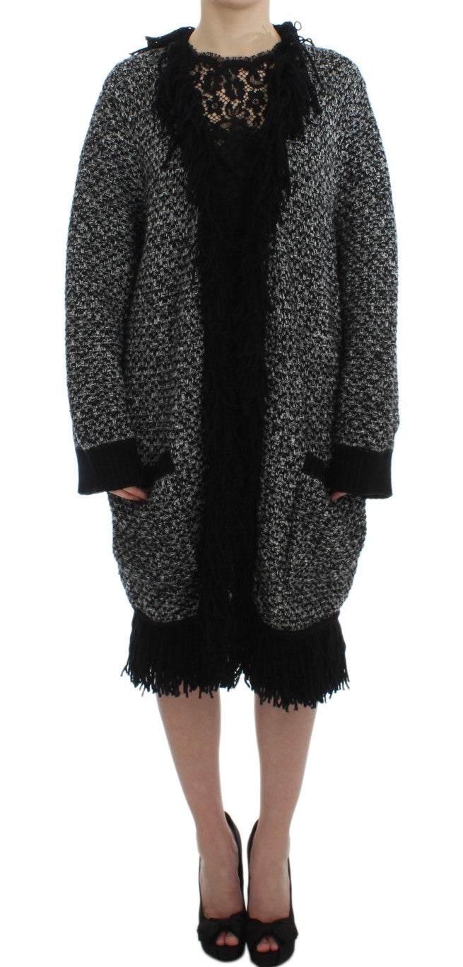 Black Gray Long Cape Cardigan Sweater