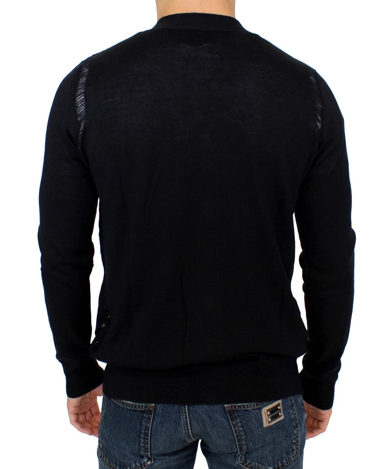 Black wool cardigan sweater