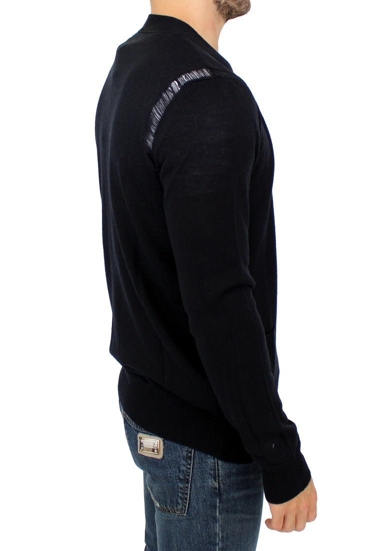 Black wool cardigan sweater