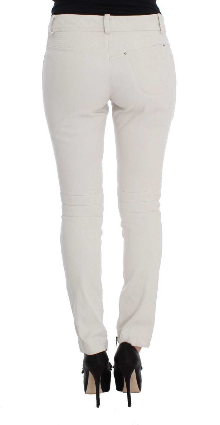 Beige Cotton Slim Fit Denim Jeans