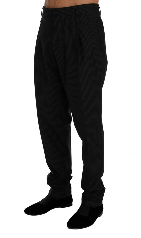Blue Striped Wool Stretch Formal Pants