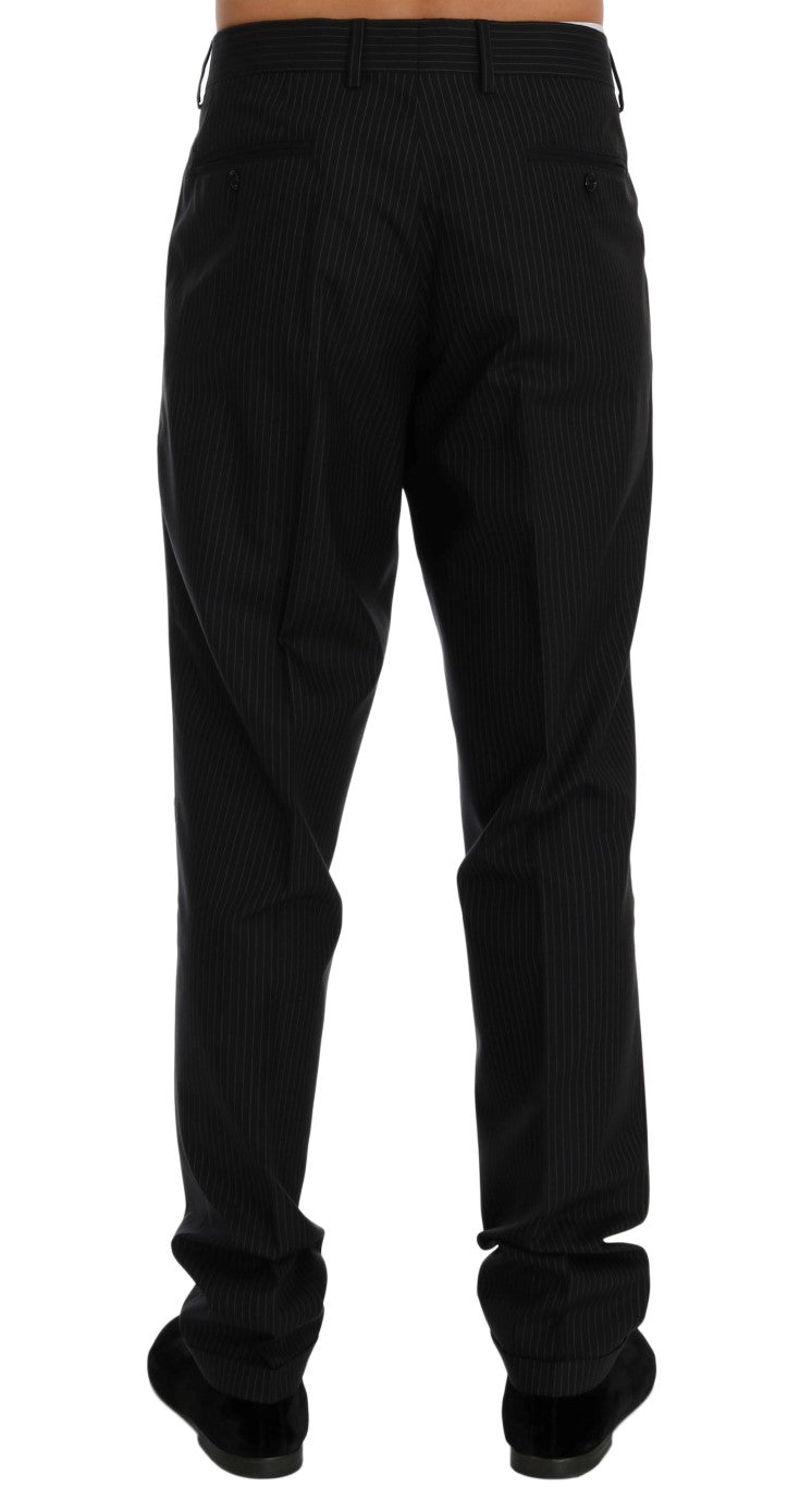 Blue Striped Wool Stretch Formal Pants
