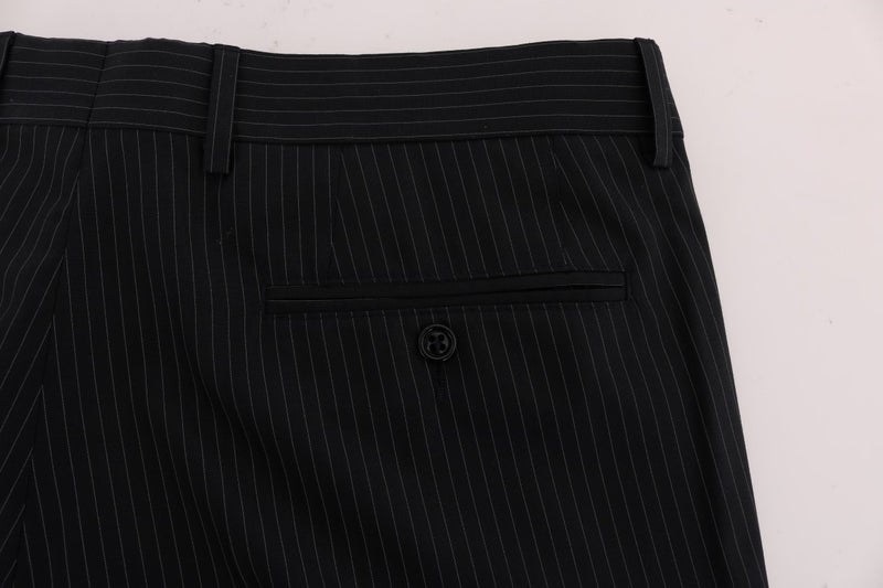 Blue Striped Wool Stretch Formal Pants