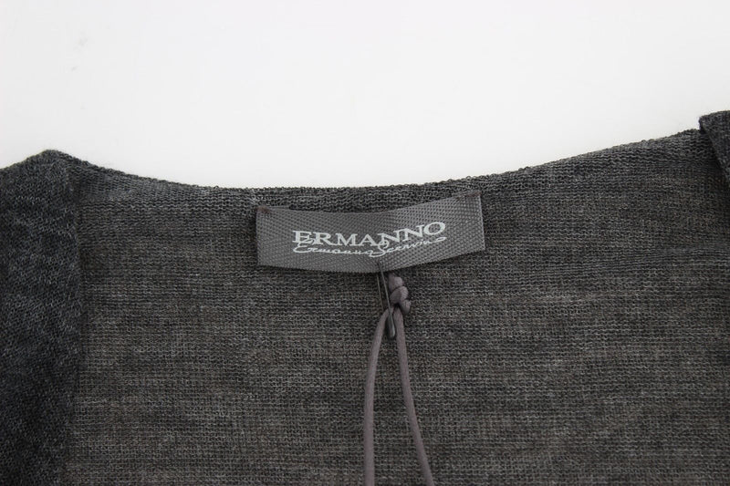 Gray Wool Blend Stretch Long Sleeve Sweater