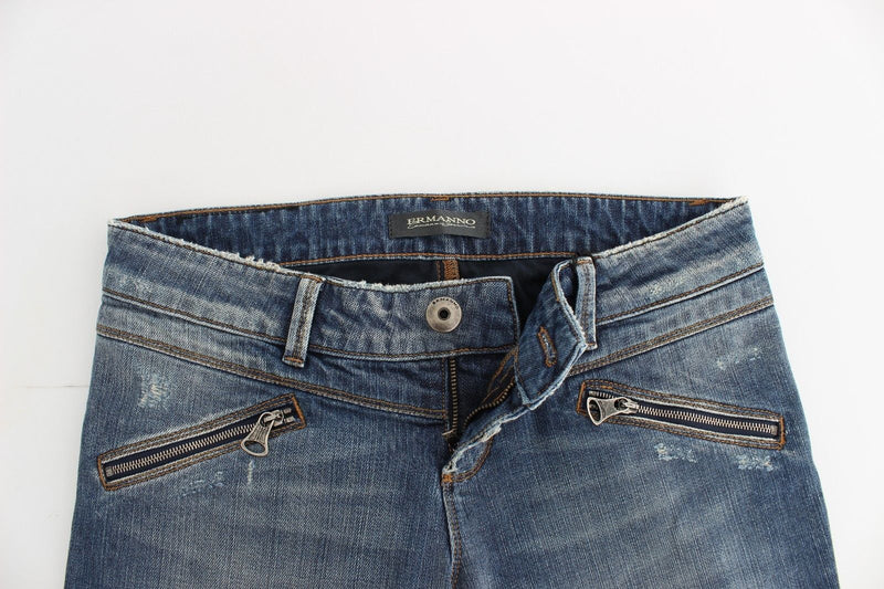 Blue Slim Jeans Denim Pants Straight Stretch