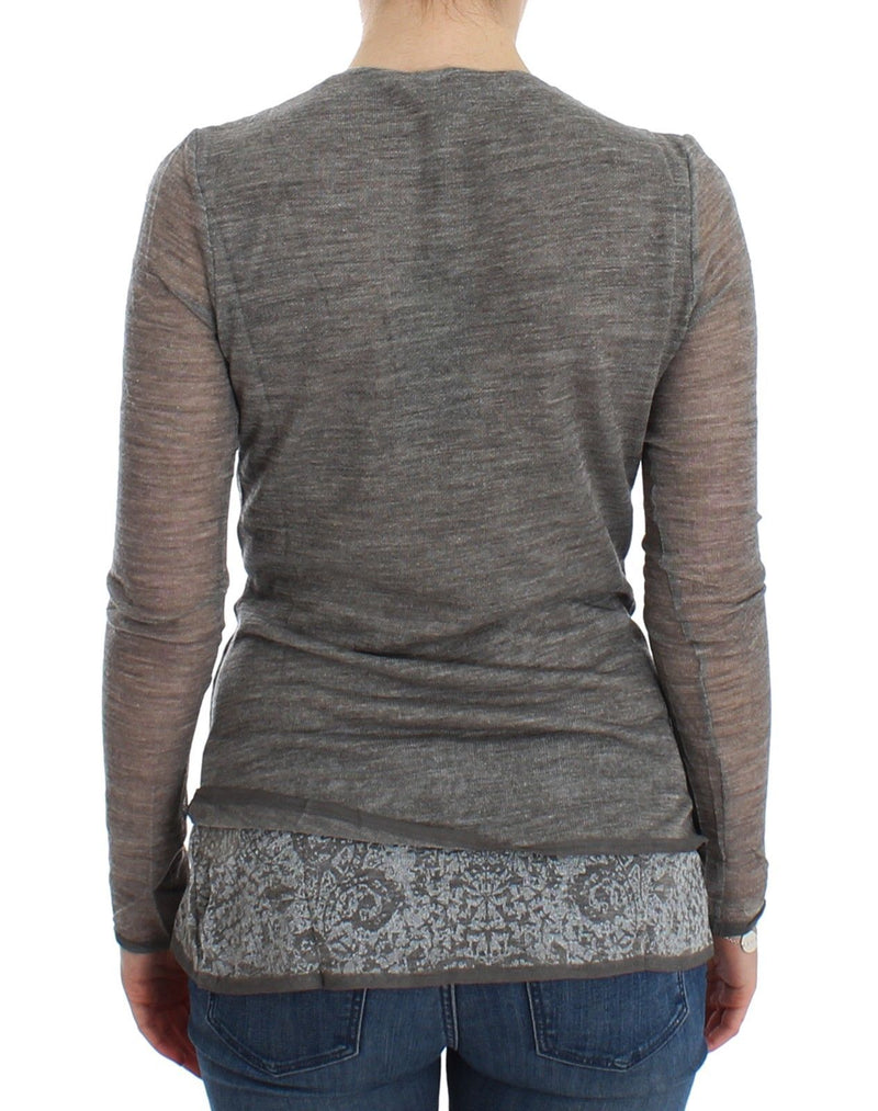 Gray Wool Blend Stretch Long Sleeve Sweater