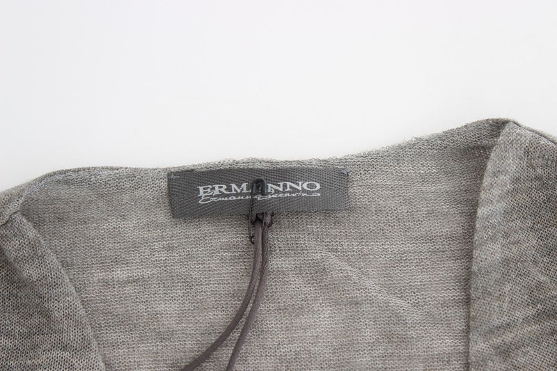 Gray Wool Blend Stretch Long Sleeve Sweater